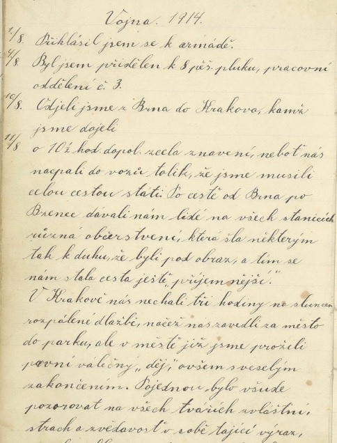 První stránka z deníku