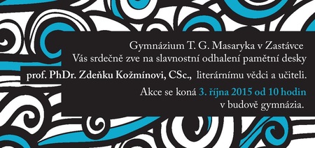 Pozvánka na odhalení pamětní desky Zdeňka Kožmína