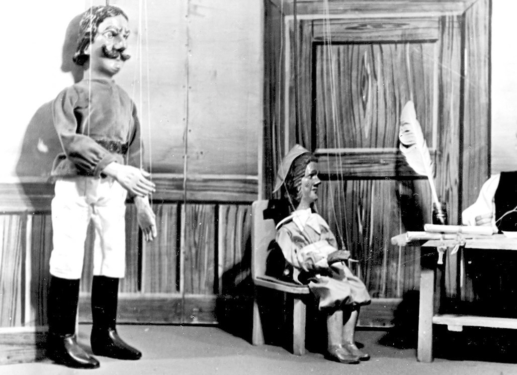 Scény ze hry Komedie na rychtě Scény ze hry Komedie na rychtě. Soubor ČSM. Rok 1958.