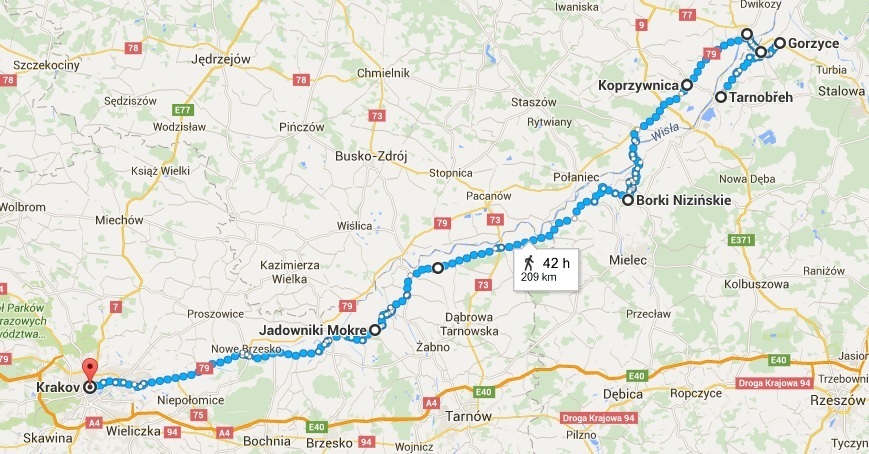 Mapka část čtvrtá - z Tarnobřehu do Krakova Mapka část čtvrtá - z Tarnobřehu do Krakova